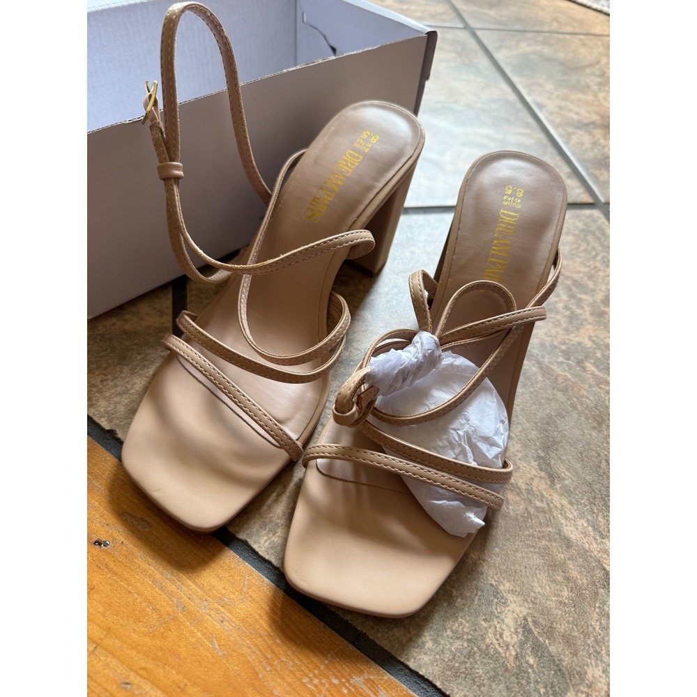 Dream Pairs Block Heel Sandals Womens 8.5 Nude New Strappy Square Toe wedding